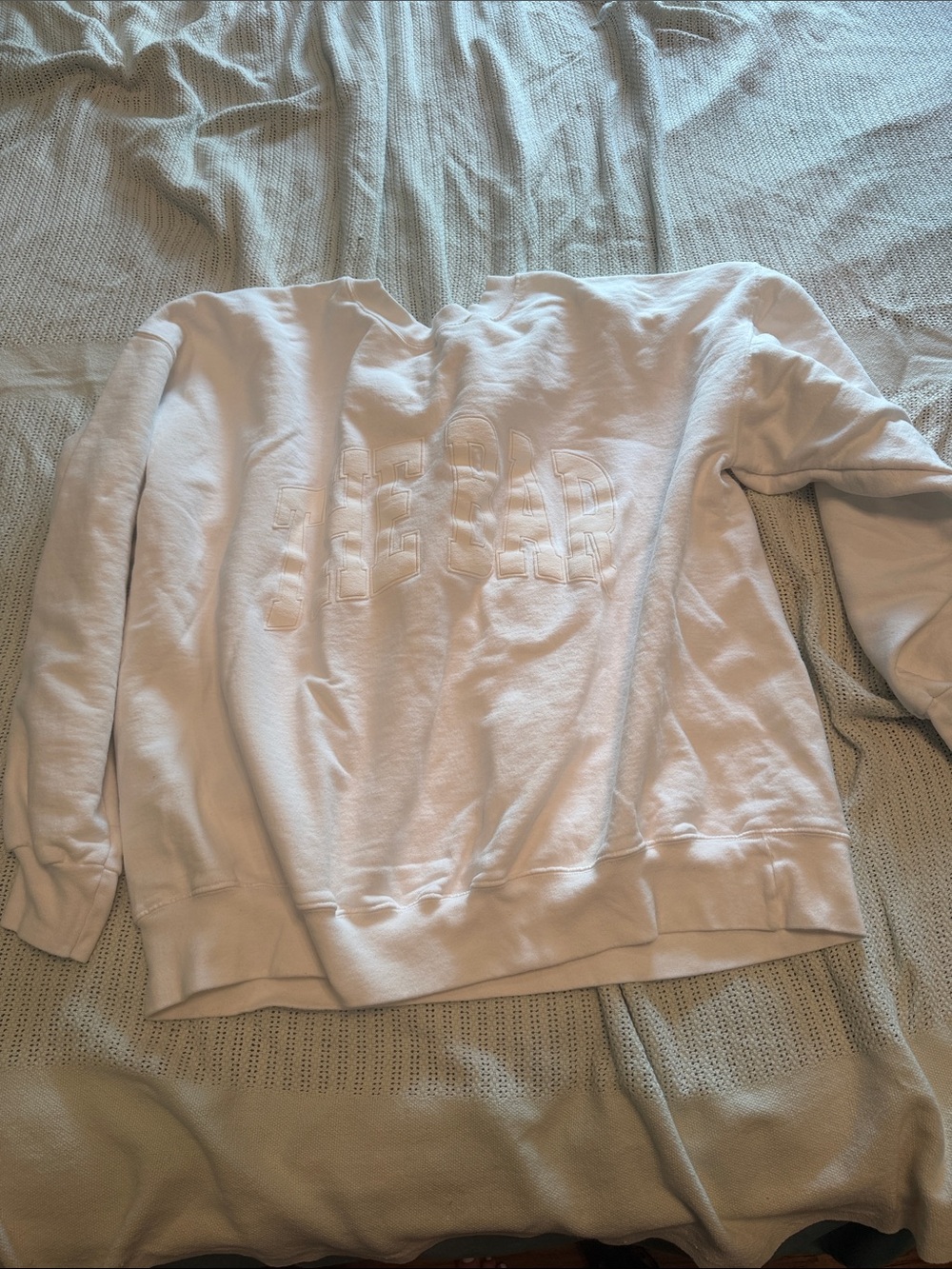 The Bar White Embroidered Logo Crewneck Sweatshirt